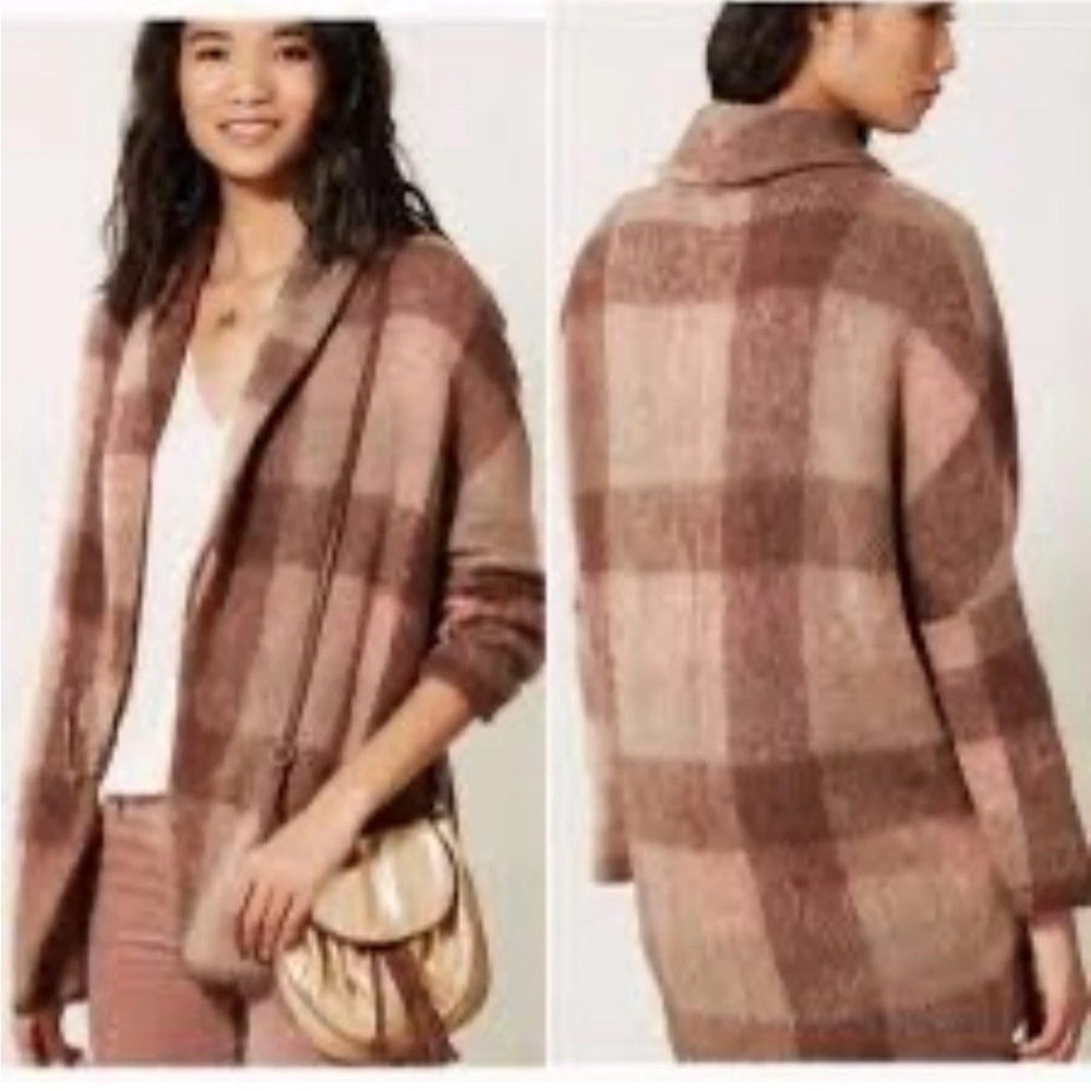 Moth Anthropologie  Women's Plaid Cardigan in Brown and Cream